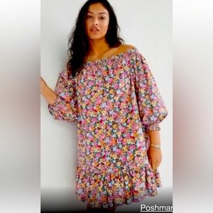 Maeve by Anthropology Floral Smocked Bishop Sleeve Off Shoulder Dress